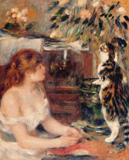 Young Woman with Cat - Pierre Auguste Renoir
