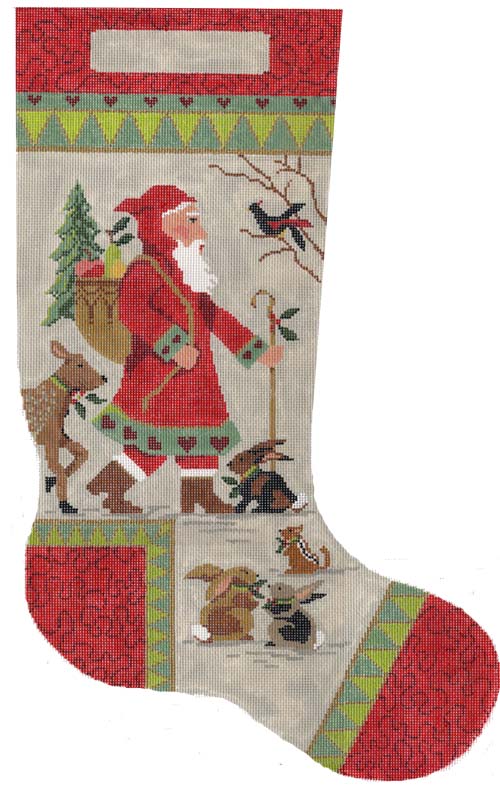 click here to view larger image of Woodland Santa Stocking (hand painted canvases)