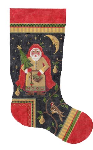 click here to view larger image of Noel Santa and Partridge Stocking (hand painted canvases)
