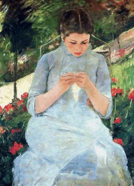 Young Woman Sewing in a Garden - Mary Cassatt	