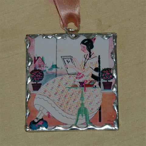 Girl Stitching (Pink) Silver Soldered Charm