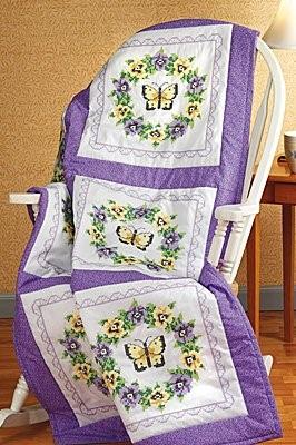 click here to view larger image of Pansy Wreath Stamped Quilt Blocks (stamped cross stitch)