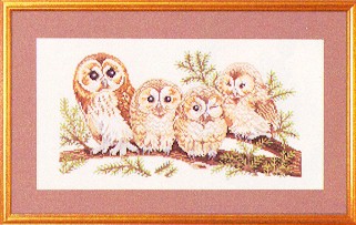 click here to view larger image of Four Charming Owls (counted cross stitch kit)