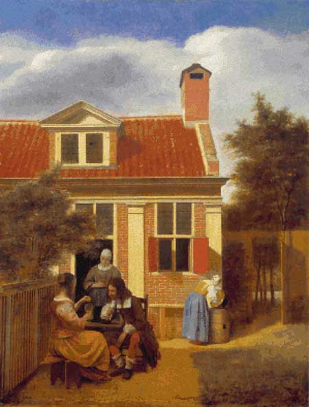 Three Women and a Man in a Courtyard - Pieter de Hooch
