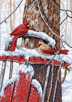 click here to view larger image of Cardinals on Sled (counted cross stitch kit)