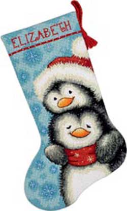 click here to view larger image of Hugging Penguins Stocking (needlepoint)