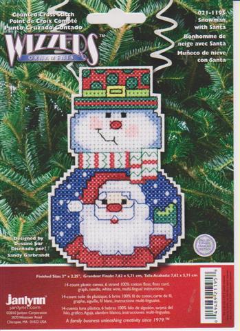 click here to view larger image of Snowman With Santa - Holiday Wizzers (counted cross stitch kit)