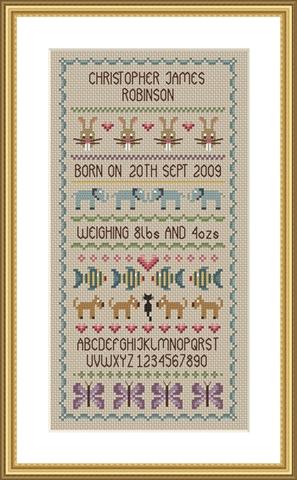 click here to view larger image of Baby Boy Birth Sampler (chart)