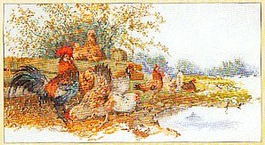 Chickens In A Field - 32ct linen