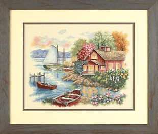 click here to view larger image of Peaceful Lake House (counted cross stitch kit)