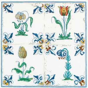 click here to view larger image of Antique Tiles - Flowers (counted cross stitch kit)