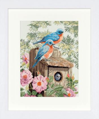 click here to view larger image of Garden Bluebirds - 27ct (counted cross stitch kit)