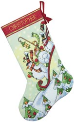 click here to view larger image of Sledding Snowmen Stocking (counted cross stitch kit)