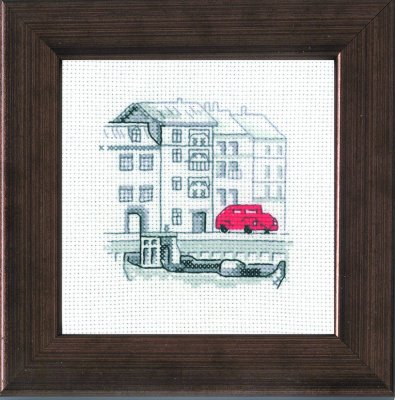 click here to view larger image of Red Car Near Harbour (counted cross stitch kit)