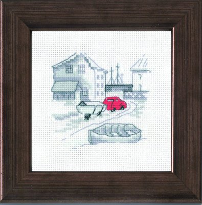 click here to view larger image of Red Car w/fishing boat (counted cross stitch kit)