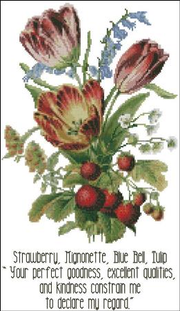 click here to view larger image of Floral Emblems 003 - Strawberry, Mignonette, Blue Bell, Tulip (chart)