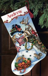 click here to view larger image of Snowman Gathering Stocking (counted cross stitch kit)