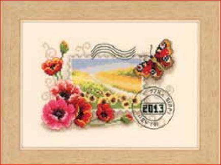 Poppies and Sunflowers Stamp With Butterfly
