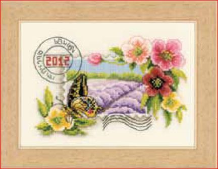 Clematis and Lavender Stamp With Butterfly