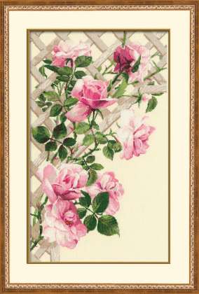 click here to view larger image of Pink Roses on Lattice (counted cross stitch kit)