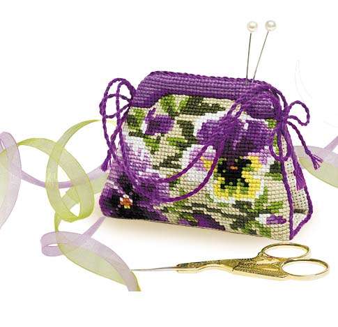 click here to view larger image of Pansy Pincushion (counted cross stitch kit)