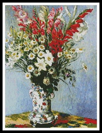 Bouquet of Gladiolis Lilies and Daisies  (Claude Monet)