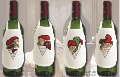 click here to view larger image of Christmas Bottle Aprons (4 pcs) (counted cross stitch kit)