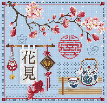 click here to view larger image of Hanami KIT - Linen (counted cross stitch kit)