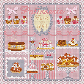 click here to view larger image of La Patisserie Rose KIT - Linen (counted cross stitch kit)