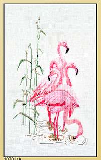 click here to view larger image of Feeding Flamingos - Linen (counted cross stitch kit)