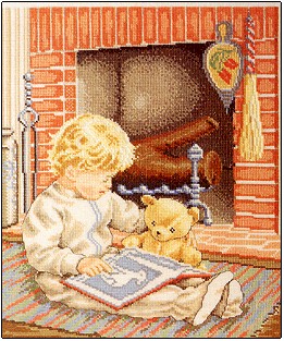 Evening Hour - Boy and Teddy Reading