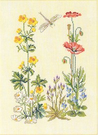 click here to view larger image of Flowers & Dragonfly (counted cross stitch kit)