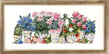 click here to view larger image of Pink/Blue Flowers (counted cross stitch kit)