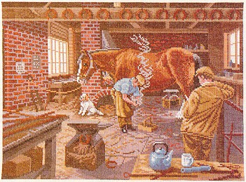 click here to view larger image of Horse Shoeing Scene (counted cross stitch kit)