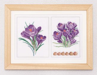 click here to view larger image of Purple Flowers (Crocus panel) - Linen (counted cross stitch kit)
