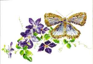 click here to view larger image of Blue Butterfly with Clematis (counted cross stitch kit)