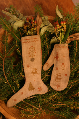 Homespun Stocking & Mitten Ornaments